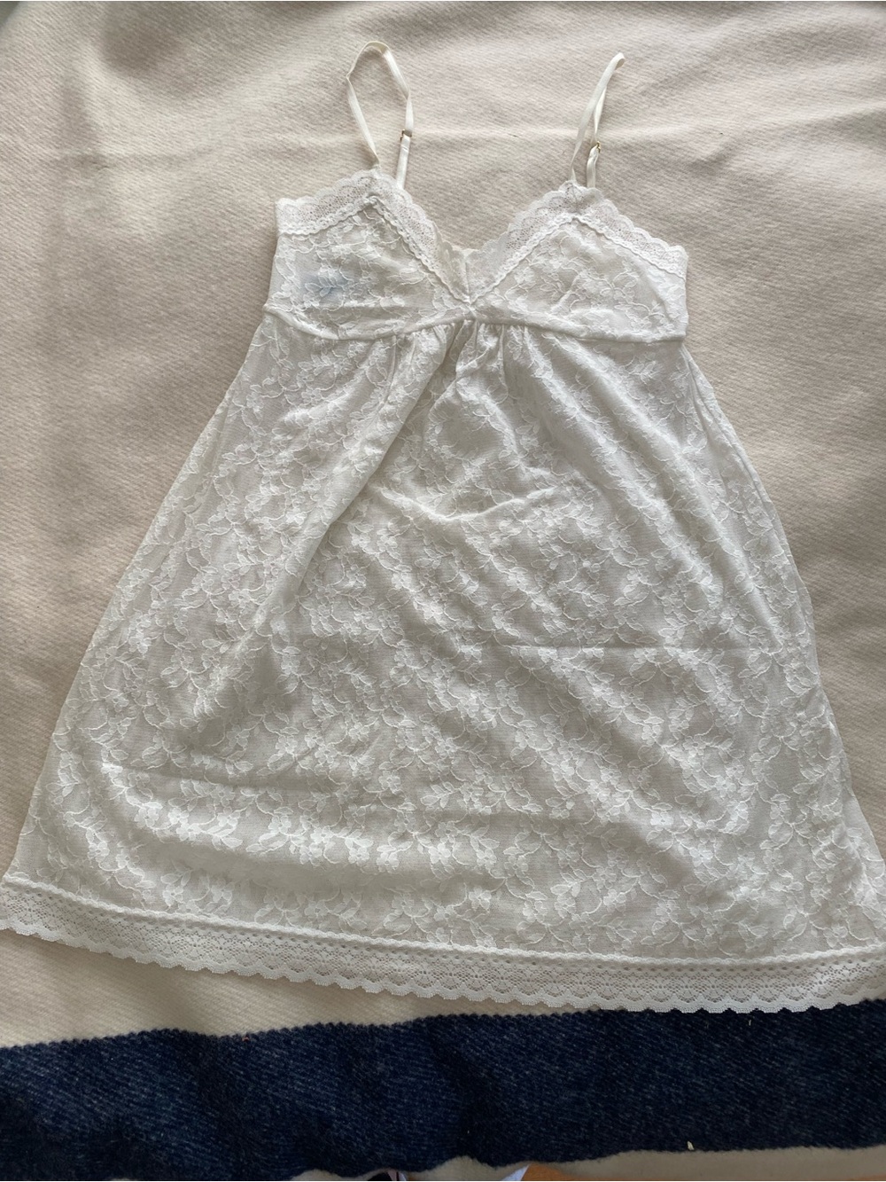 Eberjey Bluebird White Lace Babydoll Chemise Nightgown M